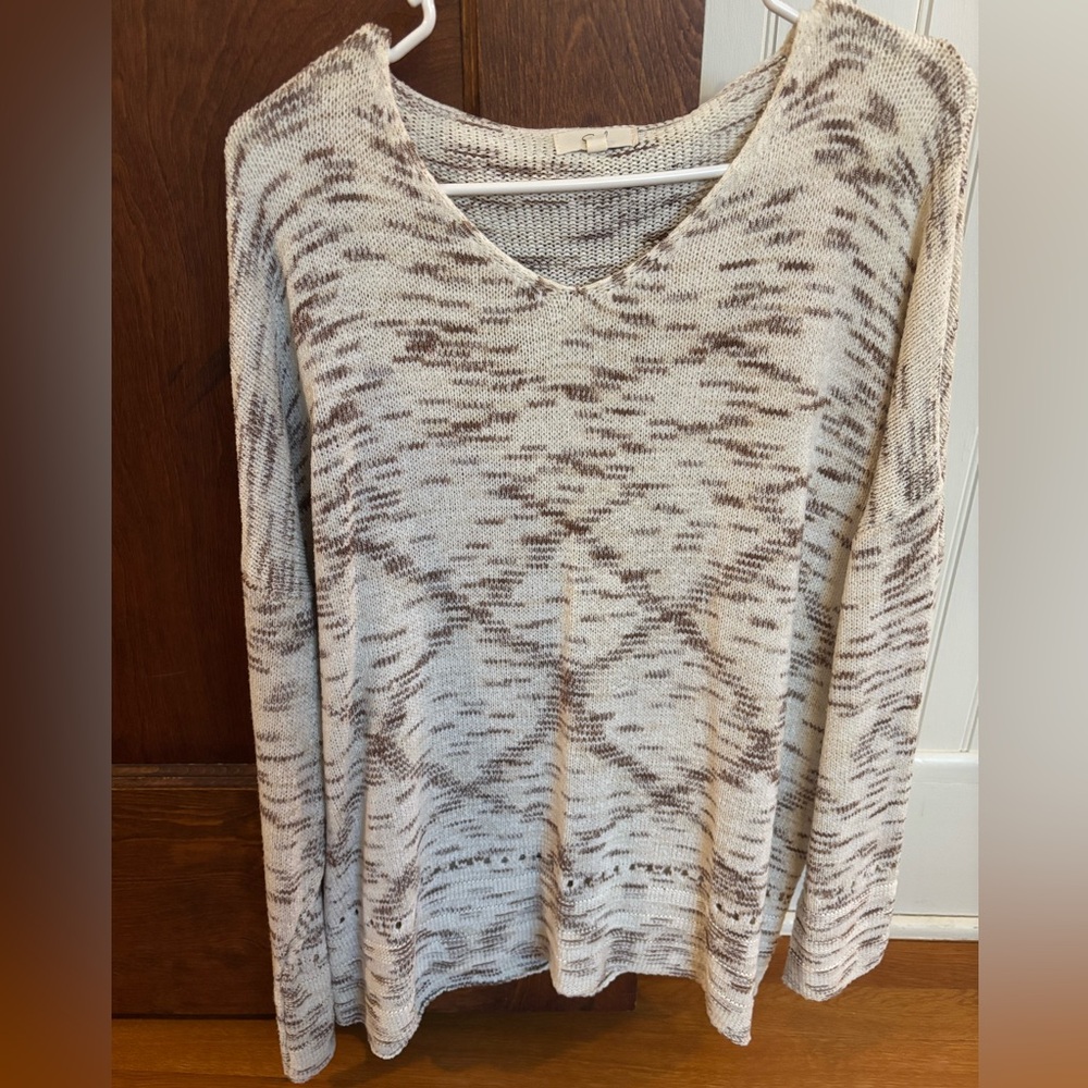 Easel Cream and Brown Patterned Long Sleeve Sweater